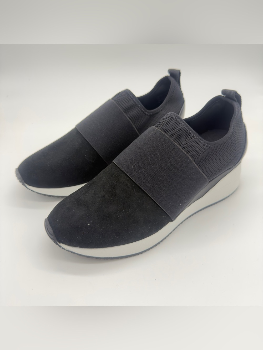 Alfani Black Slip-On Wedge Sneakers with White Sole
